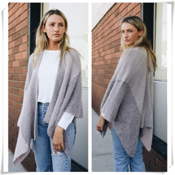 Sweaters - ❤️5/$15💚 Boho Grey Purple Faux Mohair Fuzzy Soft Knit Crochet Ruana ONE SIZE